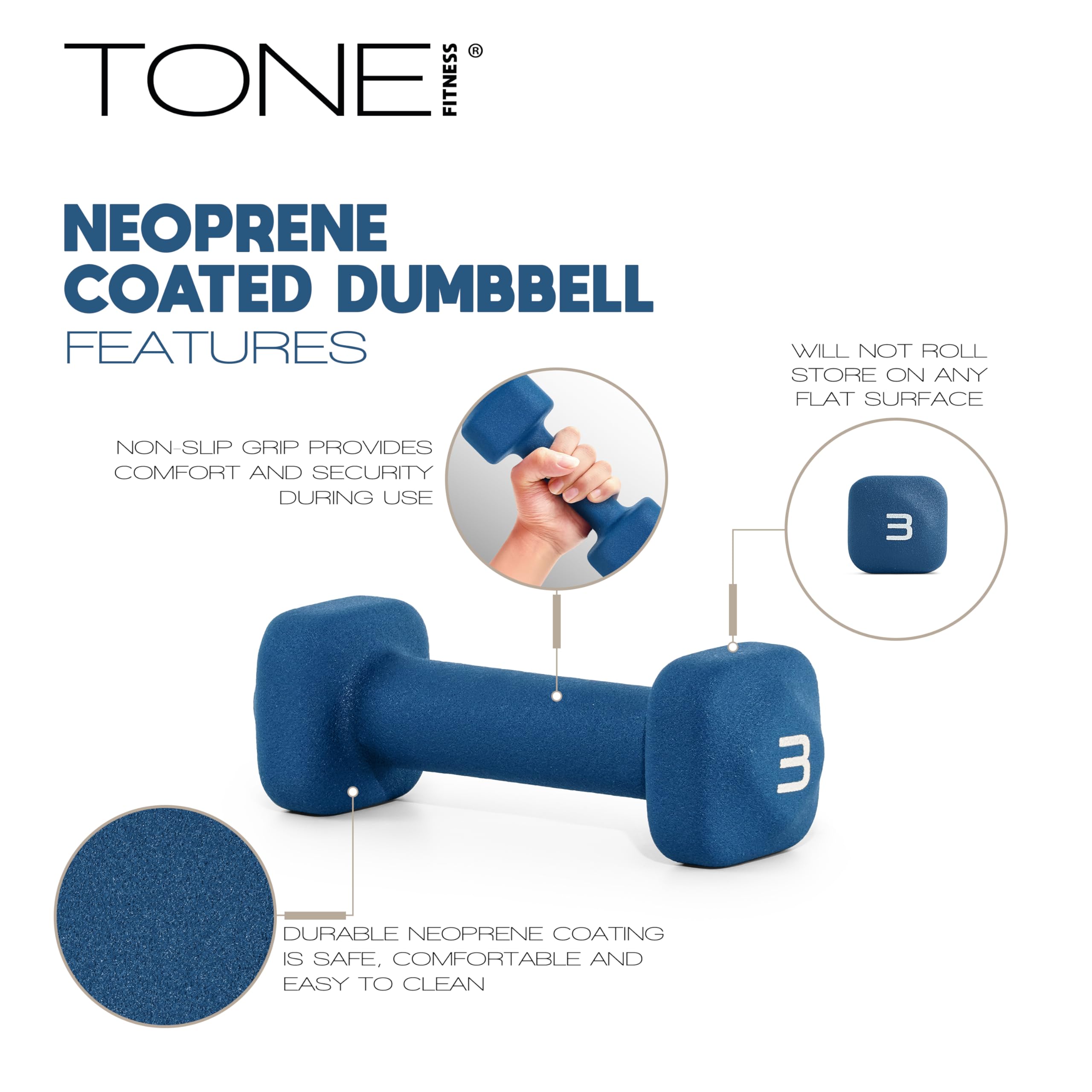Tone Fitness 3 lb Neoprene Dumbbell Pair for Home Workouts - Non-Slip Design - Orange