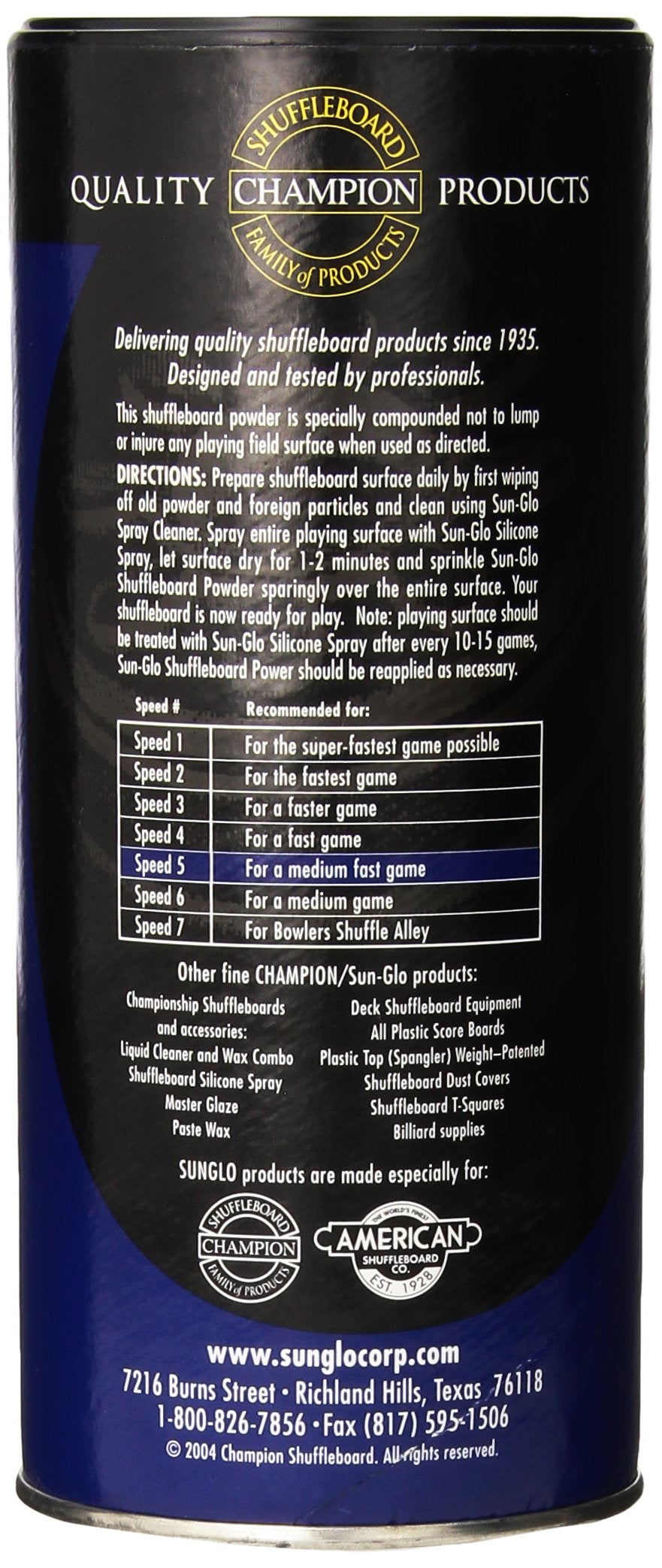 Sun-Glo Speed 5 (5-Star Wax) Shuffleboard Table Powder, 16 Oz. Can