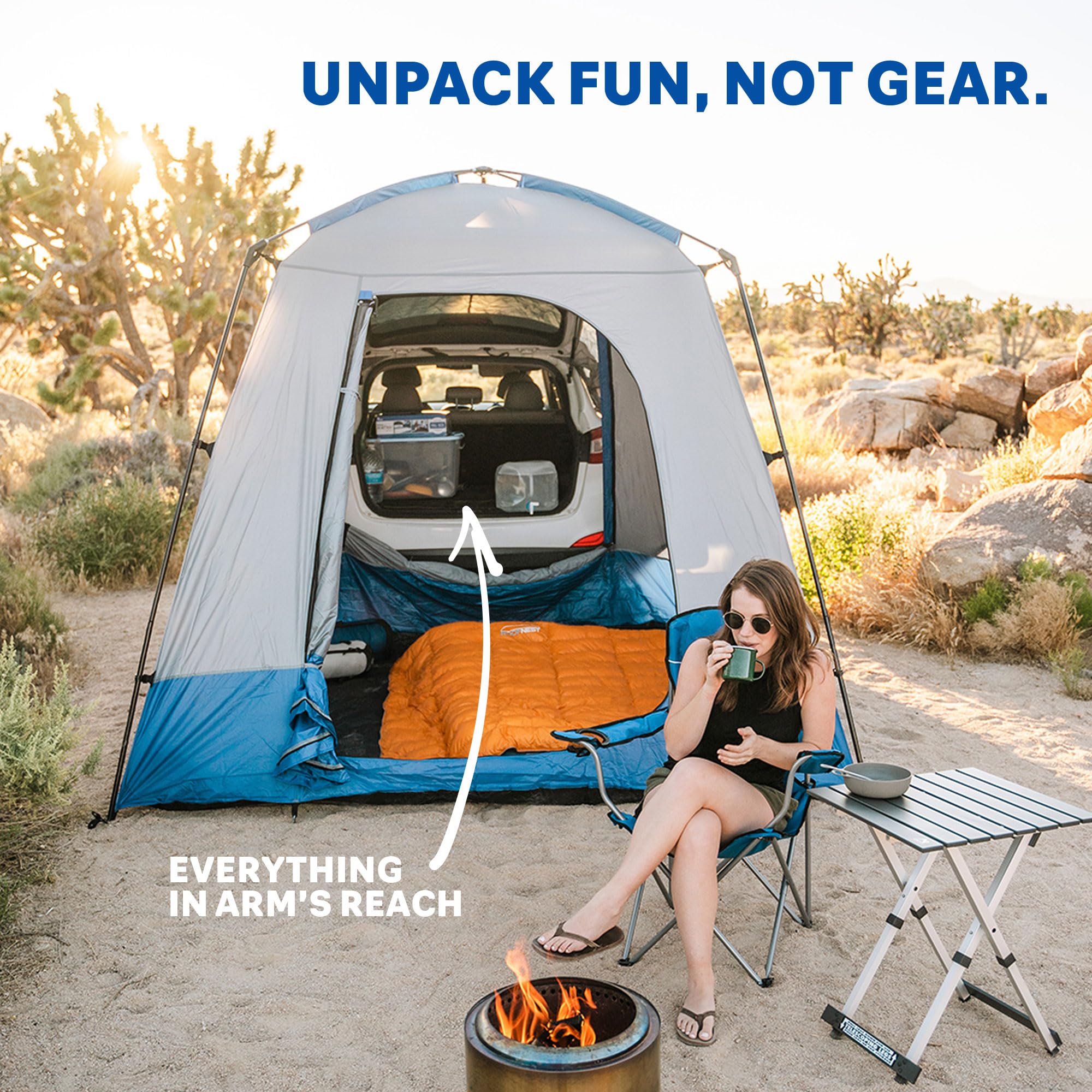Napier Sportz Suv Tent 9'X9' Waterproof Camping Tent With Universal Vehicle Sleeve And Awning 5 Person Blue/Grey Car Tent