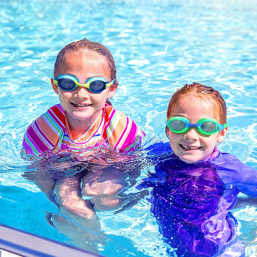 Vetoky Kids Swim Goggles, Pack Of 2 Anti Fog Swimming Goggles Uv Protection Clear No Leaking For Child And Youth Ages 3-12 Blue+
