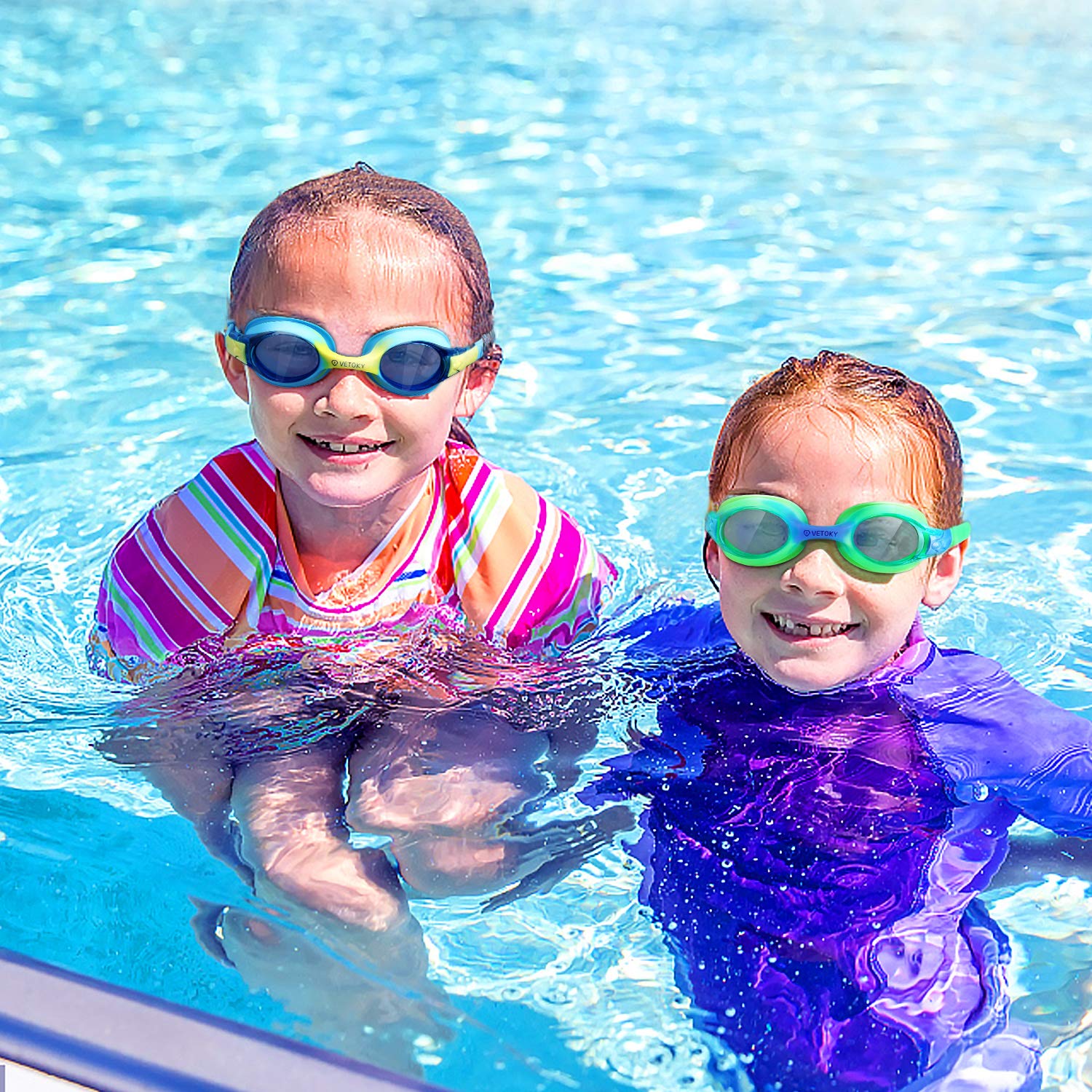 Vetoky Kids Swim Goggles, Pack Of 2 Anti Fog Swimming Goggles Uv Protection Clear No Leaking For Child And Youth Ages 3-12 Blue+