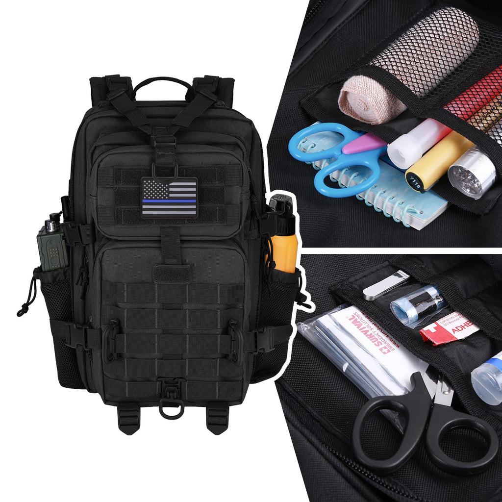Hannibal Tactical 30L Molle Assault Pack, Tactical Backpack Military Army Camping Rucksack With Bottle Holder, 3-Day Pack, Black