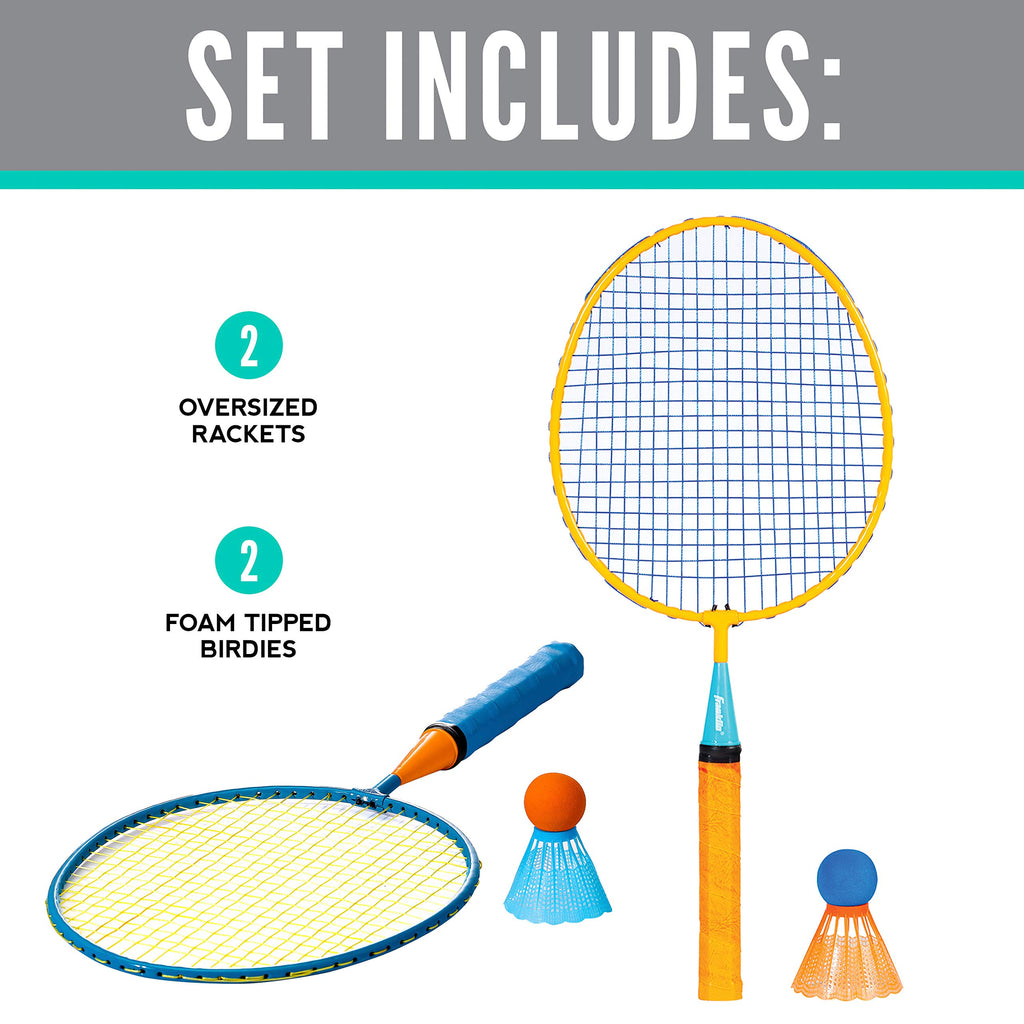 Franklin Sports Badminton Racket Set - Smashminton, Oversize - 2 Player Backyard Youth Set With Birdies For Kids