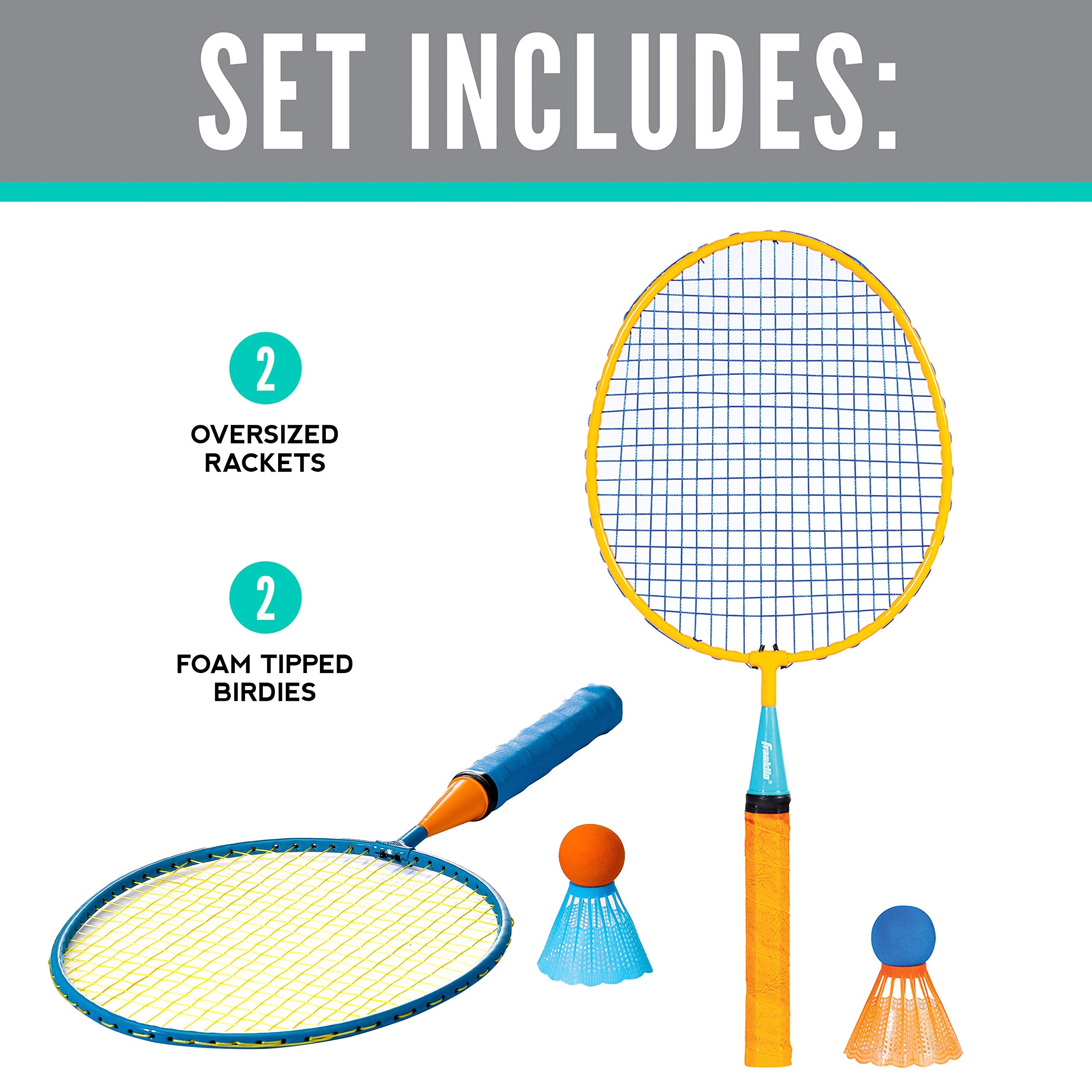 Franklin Sports Badminton Racket Set - Smashminton, Oversize - 2 Player Backyard Youth Set With Birdies For Kids