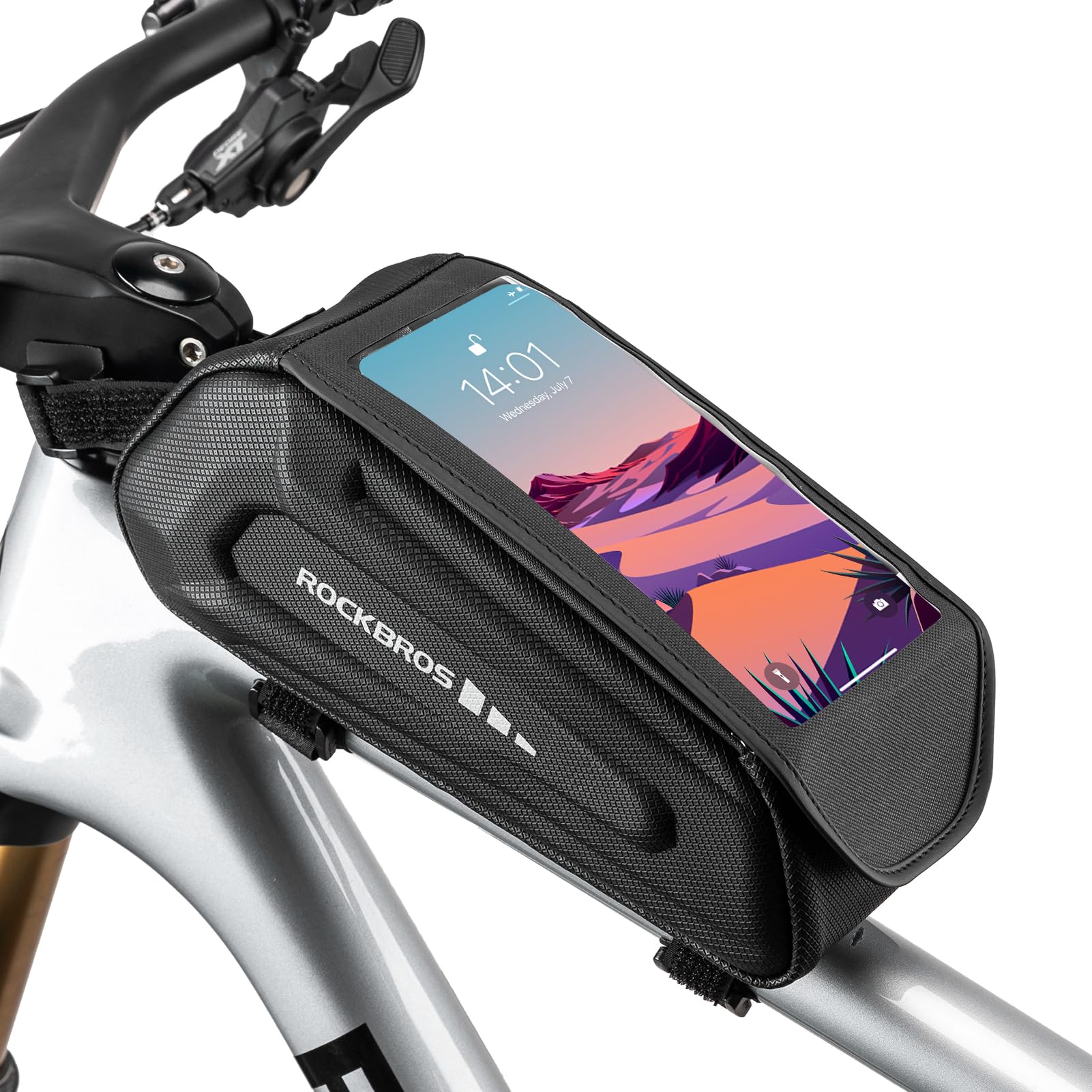 ROCKBROS Bike Phone Mount - Waterproof Top Tube Front Frame Bag - Compatible Phones Under 6.8'