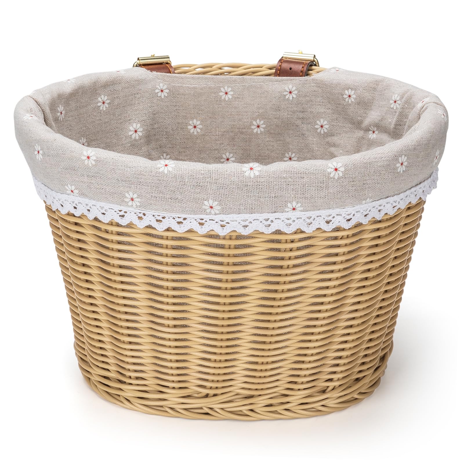 CXWXC Bike Basket - Front Bicycle Bike Basket for Girls Women - Handmade Woven Wicker Bike Baskets with Liner Detachable, Adjust