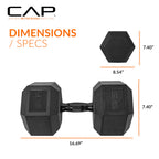 CAP Barbell 95 LB Rubber Coated Hex Dumbbell Hand Weight - Pair | Black Handle