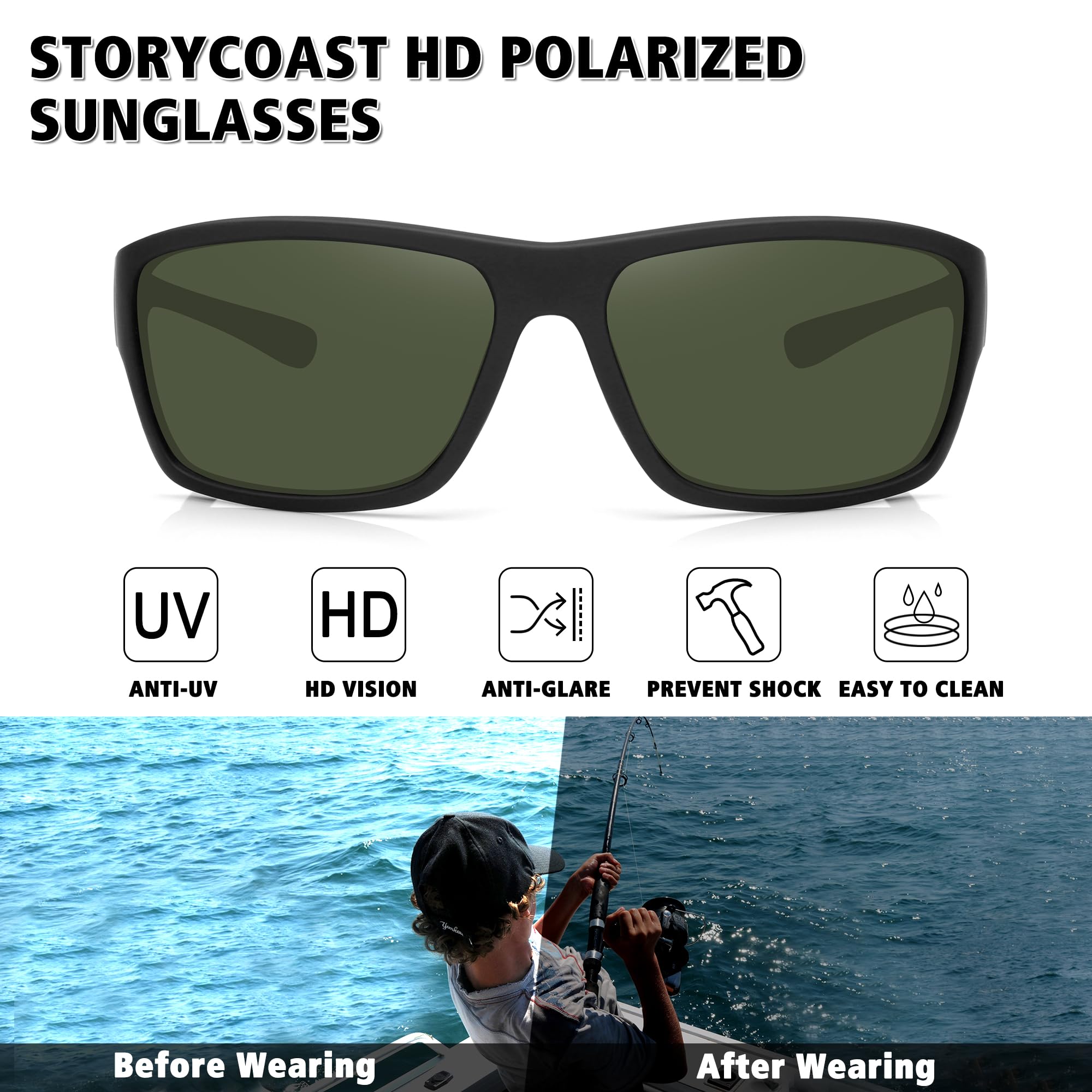Storycoast Polarized Sports Sunglasses For Men Women Unbreakable Frame Cycling Fishing Driving 3Pack Black+Black/Brown+Black/Dar