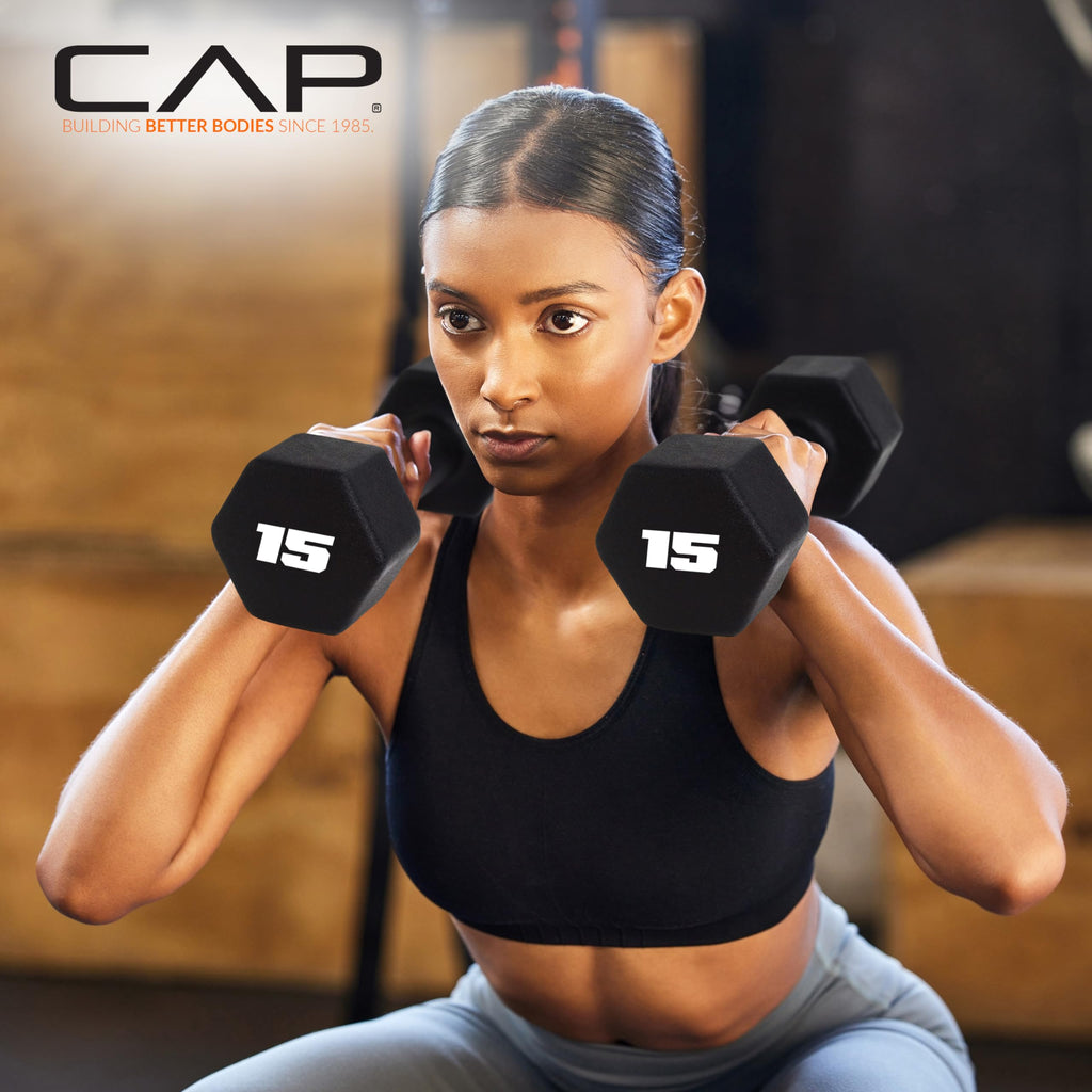 CAP Barbell 56 LB Set of Neoprene Dumbbells with Rack Black | 2, 3, 5, 8, 10 LB pairs