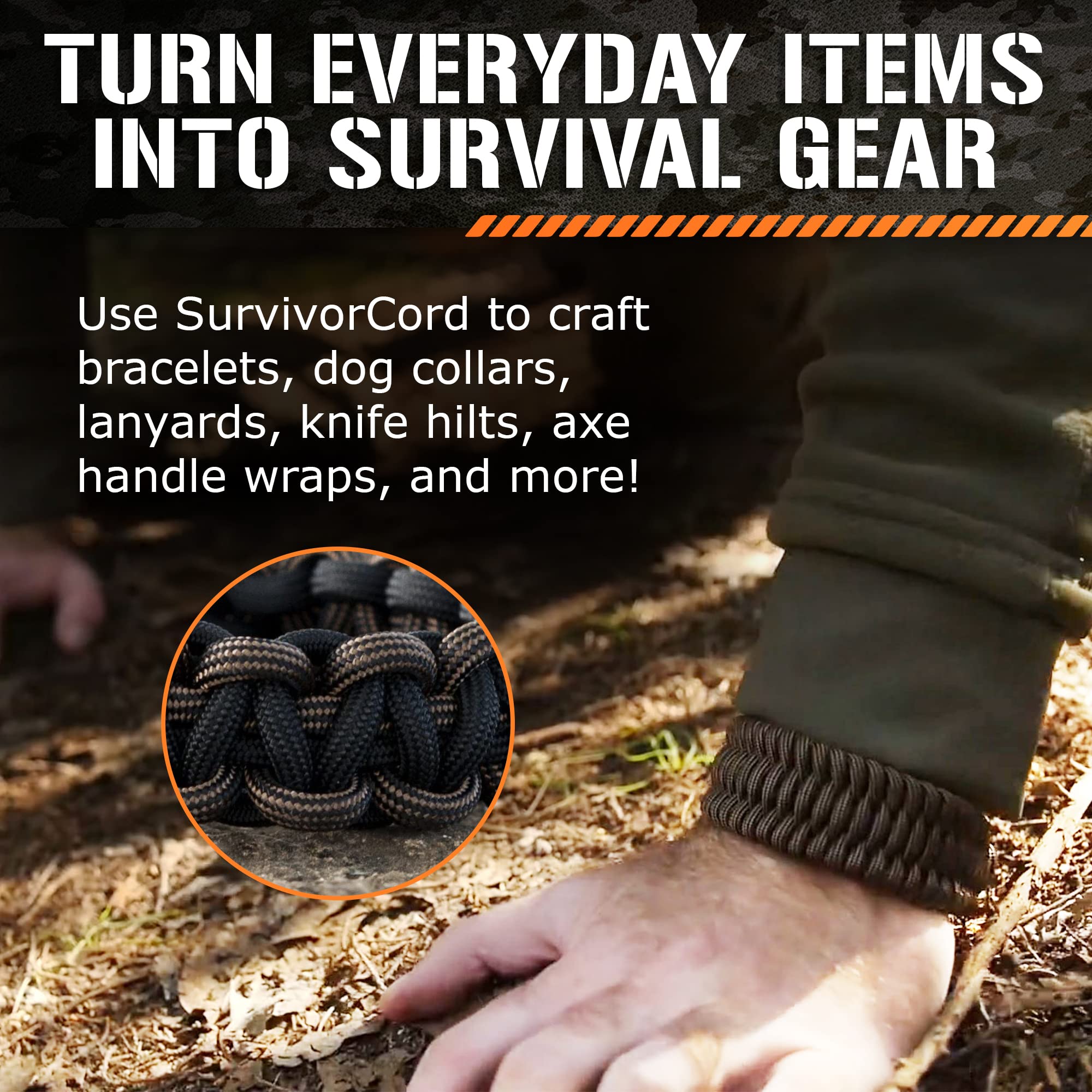 Survivorcord Paracord - From Titan Survival - Patented 620Lb Strength 550 Military Paracord With 3 Strands - Heavy Duty 550 Hank