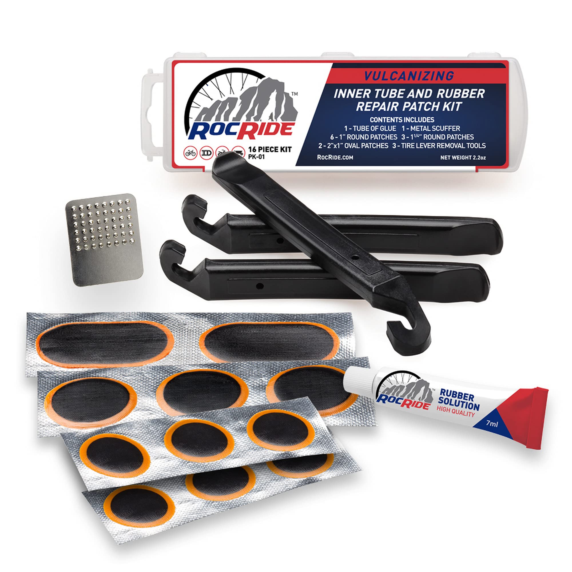 Rocride 16-Pc Inner Tube Patch Bicycle Repair Kit. Also For Inflatable Dinghies, Atvs, Bmx And Motorcycles.