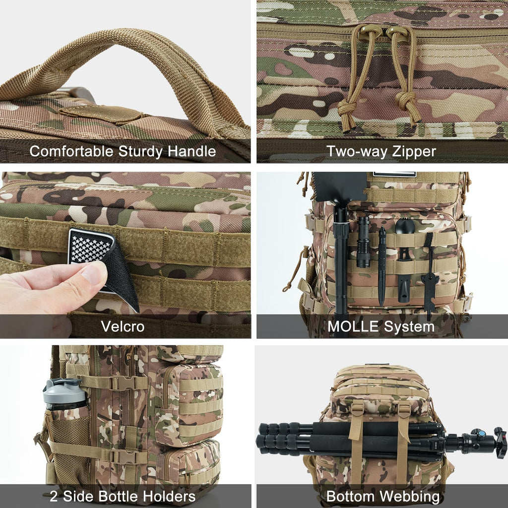 kookoomia Military Tactical Backpack 50L Large Day Backpack for Men Molle Army 3 Days Assault Pack Bug Out Bag Water Resistant a
