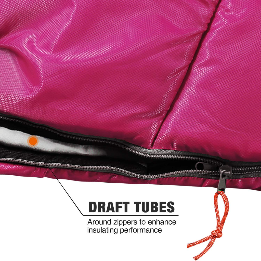 Redcamp Kids Mummy Sleeping Bag For Camping Zipped Small, 32 Degree All Season Cold Weather Fit Boys,Girls & Teens (Pink With 3.