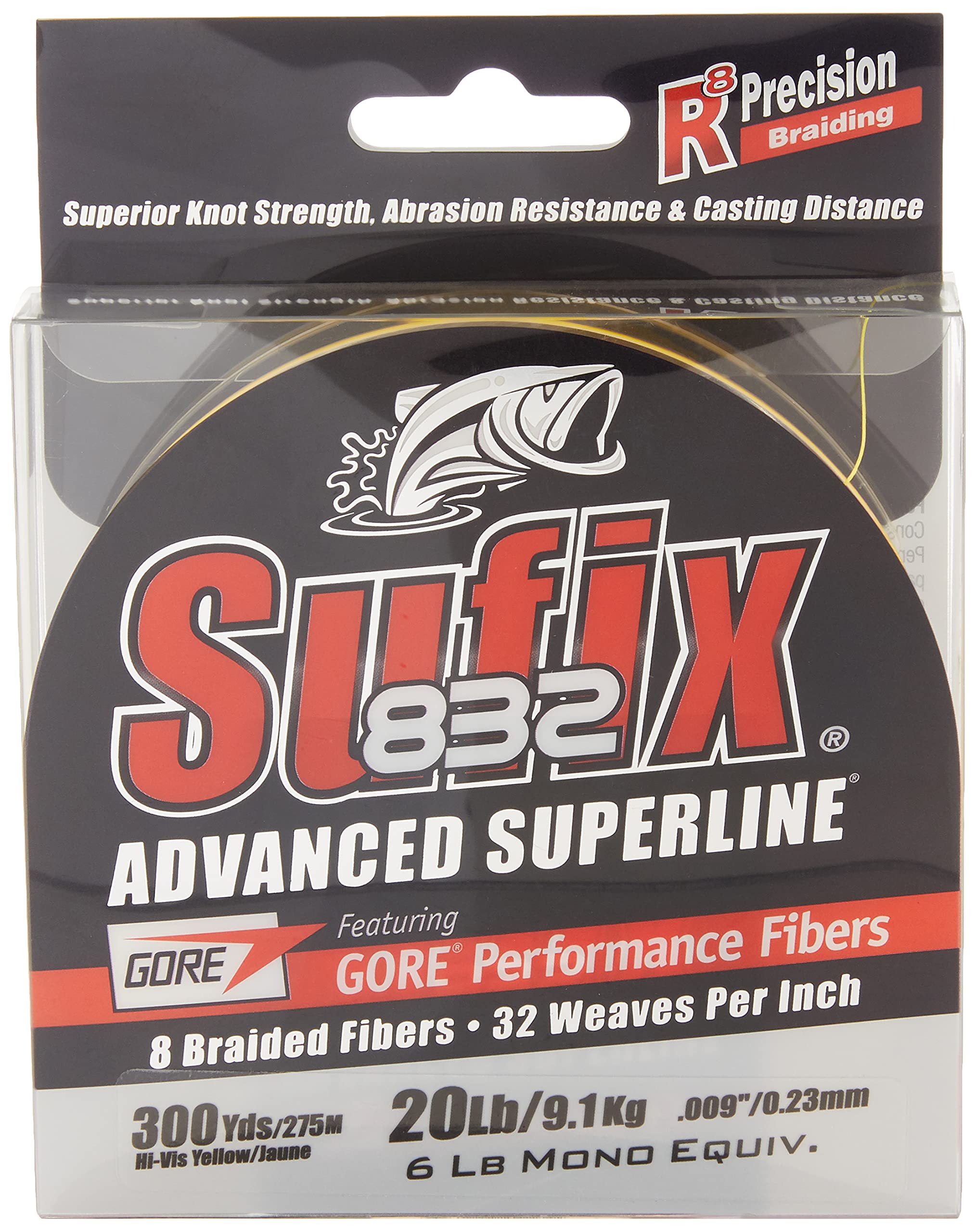 Sufix 832 Advanced Superline Braid, Hi-Vis Yellow, 20-Pound/300-Yard Spool (660-120Y)