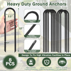 Trampoline Ground Wind Stakes Anchors High Wind Heavy Duty, 8 Pack 12 Inch U-Shaped Rebar Tent Stakes For Camping Tents, Soccer