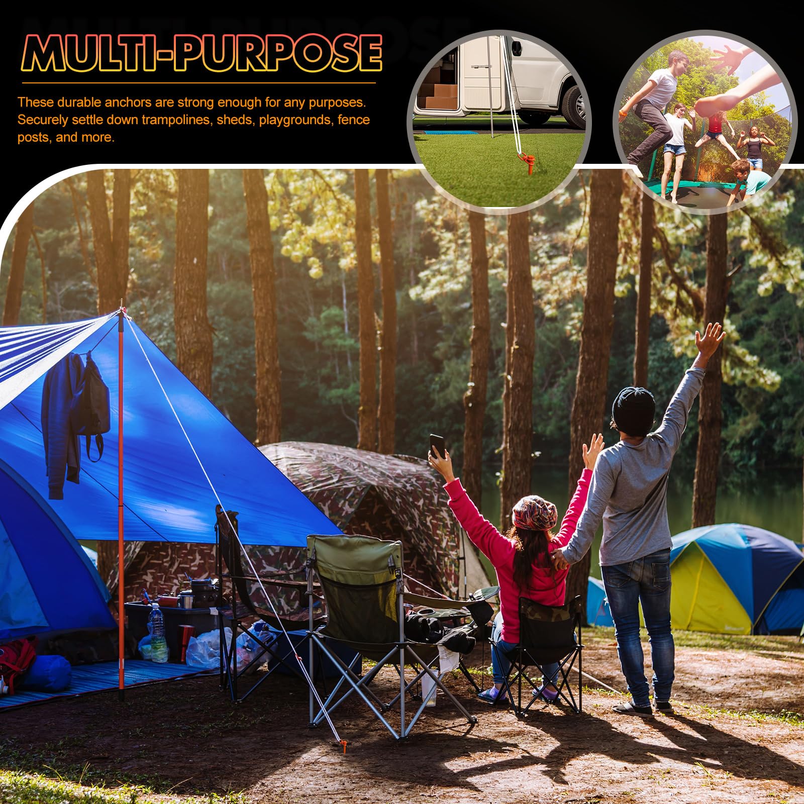 8 Pcs Ground Anchors Screw In, 12 Inch Heavy Duty Tent Stakes With Trampoline Anchor Hook Ground Stakes For Camping Tent Canopie