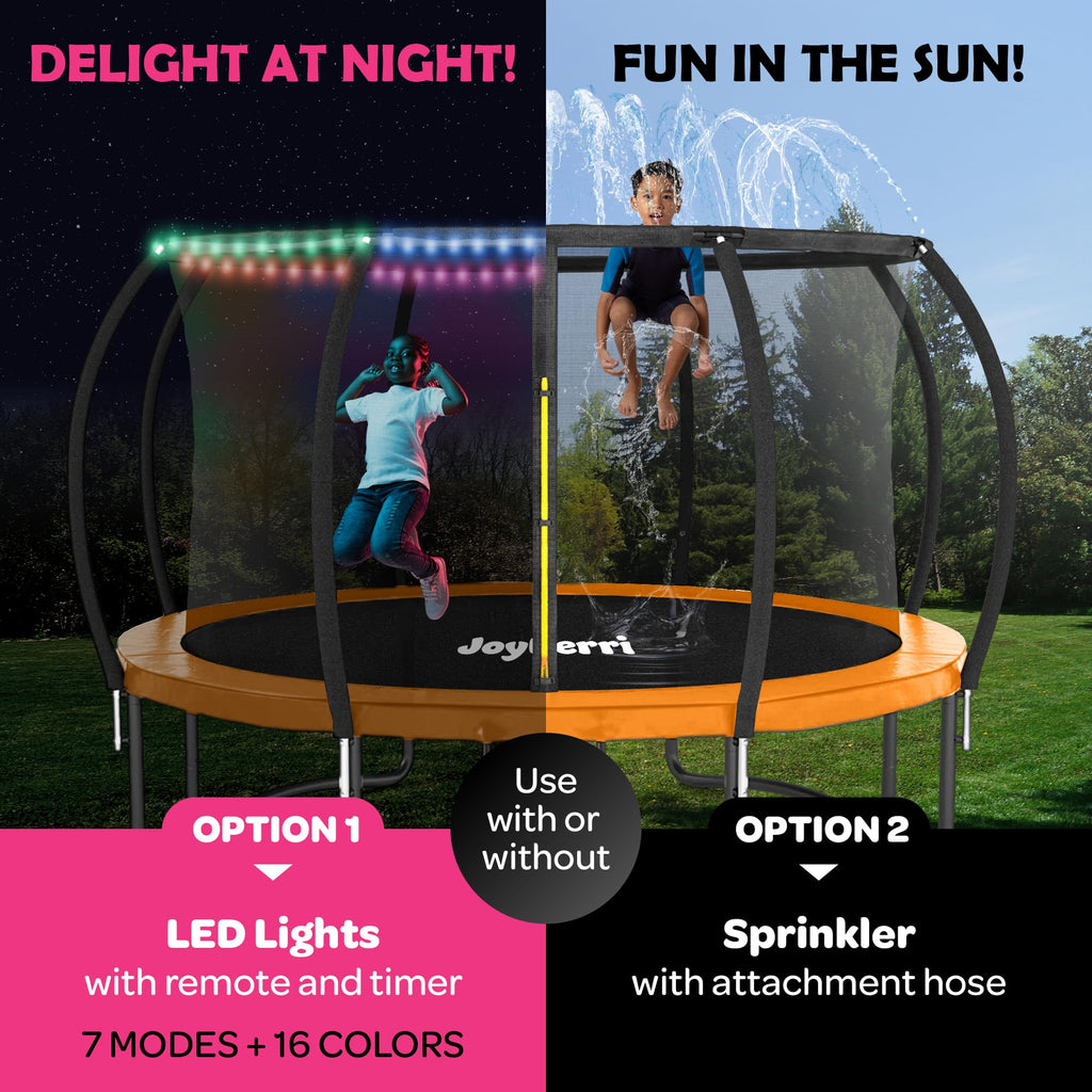 Trampoline for Kids and Adults - 8Ft 10Ft 12Ft 14FT 15Ft, 16Ft Trampoline with Net - ASTM Certified with Bonus Lights and Sprink