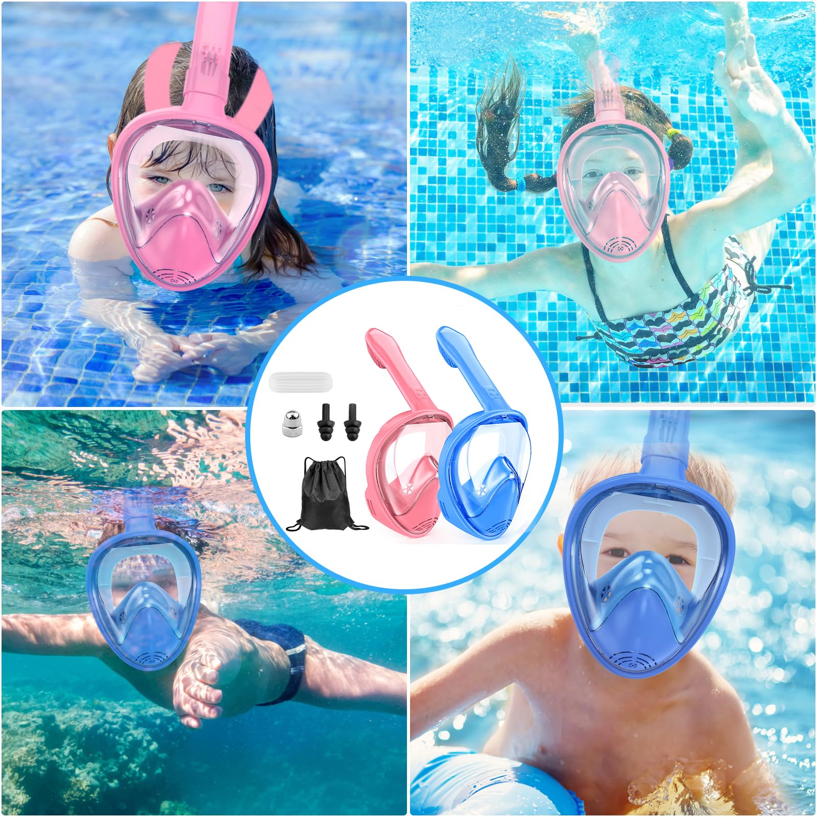 Ezire Kids Snorkel Mask Full Face, Snorkeling Gear For Kids 2-14 With Camera Mount, 180 Degree Panoramic View Snorkeling Set Ant