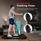 Sunny Health & Fitness Smart Slim Treadmill, Under Desk/Office, Walking Pad with Arm Exerciser Trekking Poles, Full Body Workout