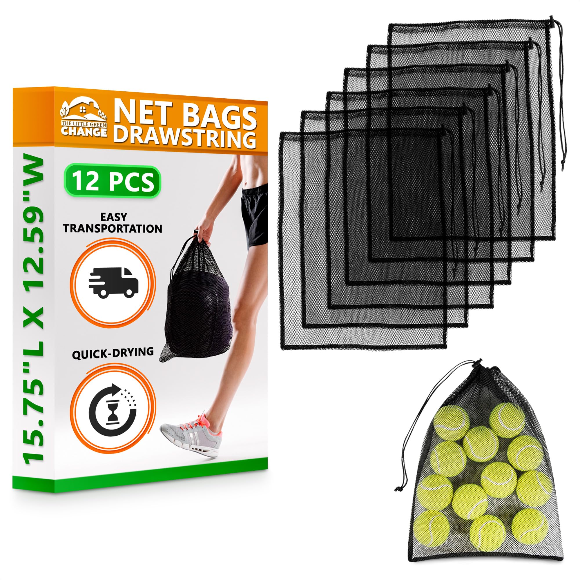 12 PCs Mesh Laundry Bags - 13x15.5 Inch Black Washable Nylon Bags Set - Reusable Mesh Bag for Swimwear, Delicates, Sports Gear, 