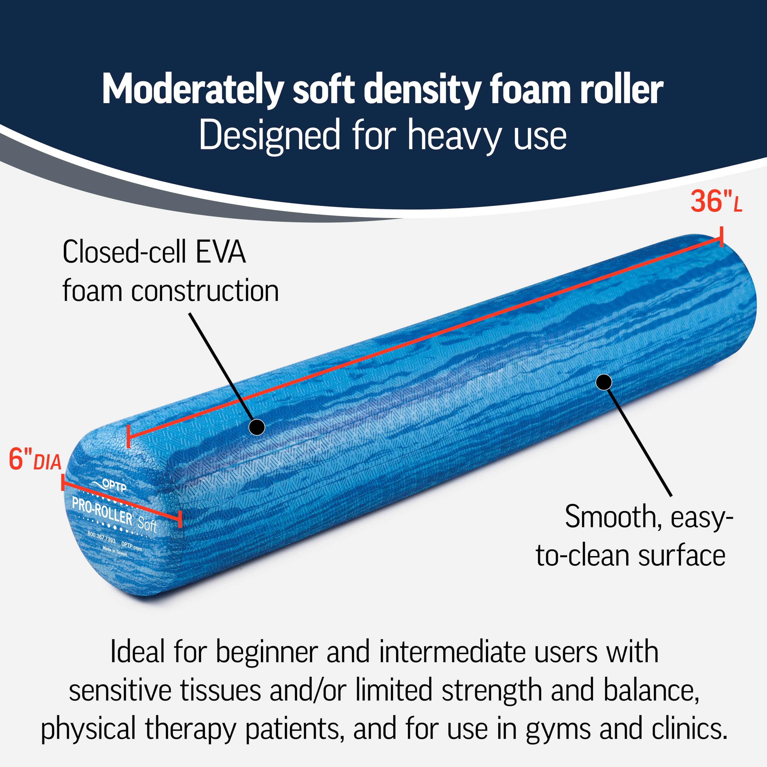 Optp Pro-Roller Soft Density Foam Roller - Low Density Soft Foam Roller For Physical Therapy, Pilates Foam Roller And Yoga Foam