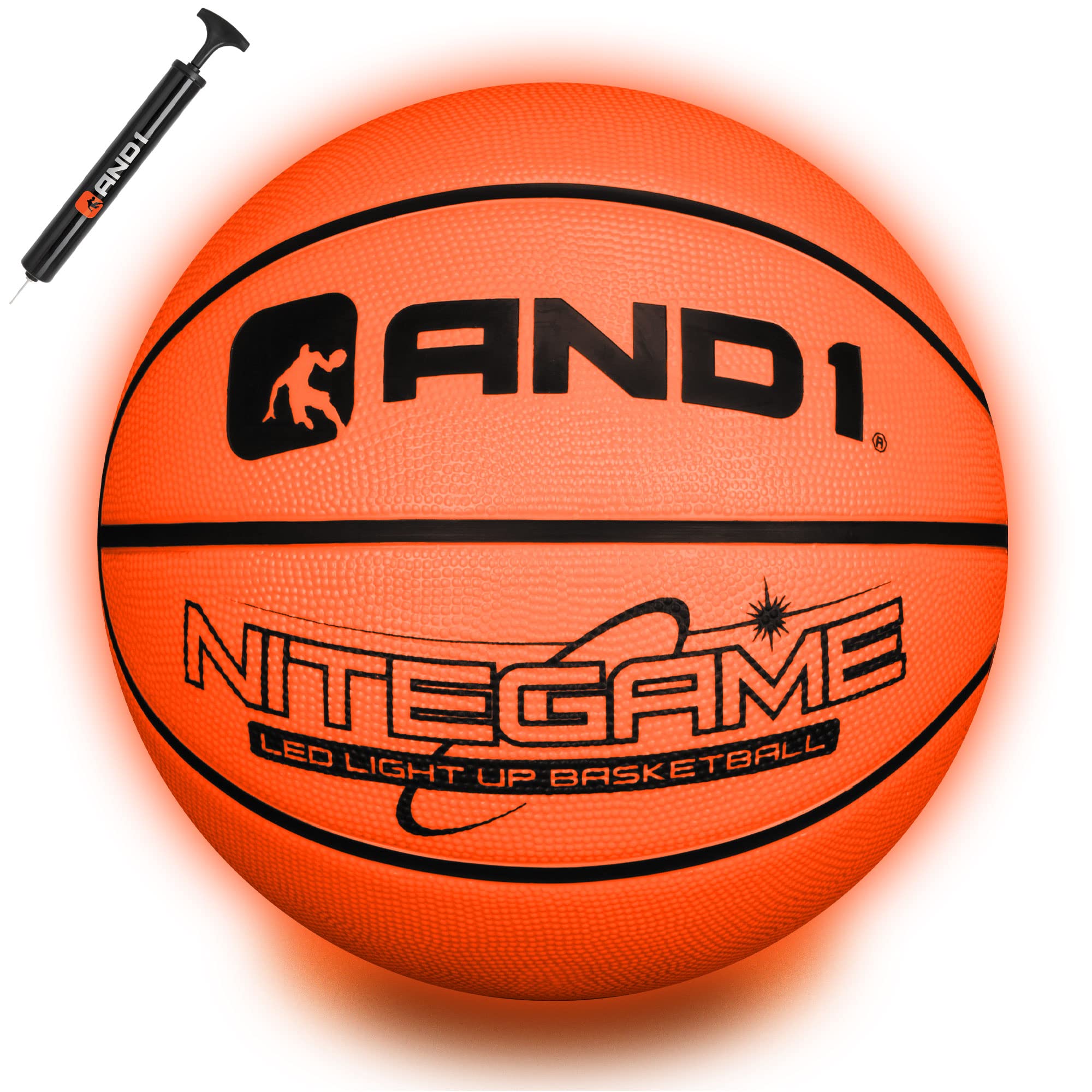 AND1 Nitegame LED Light Up Basketball - Impact Activated Glow in The Dark Basketball - Regulation Size 7 (29.5 inches), for Outd