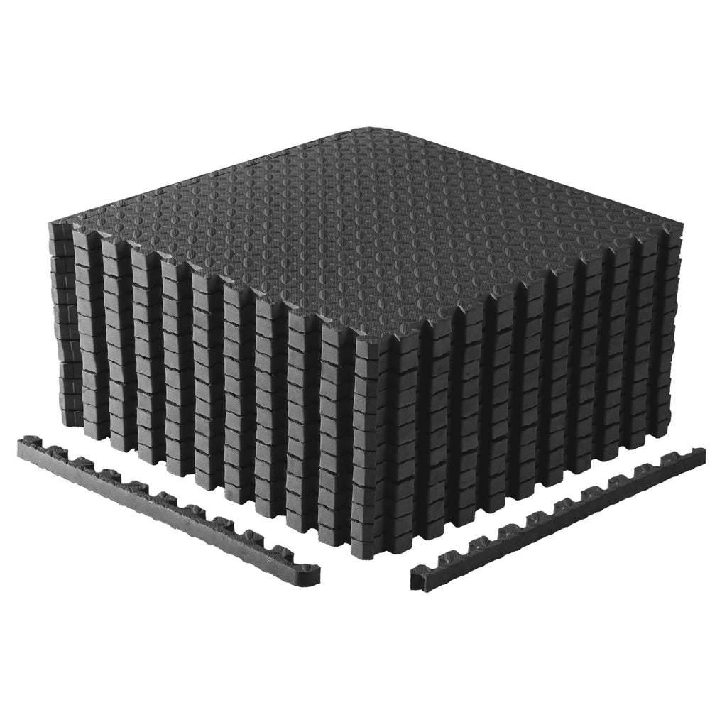 Cap Barbell 1-Inch Interlocking Eva Foam Exercise Puzzle Mats - 2 Pack | 24'' X 24'' X 1'' | Diamond Pattern - Black