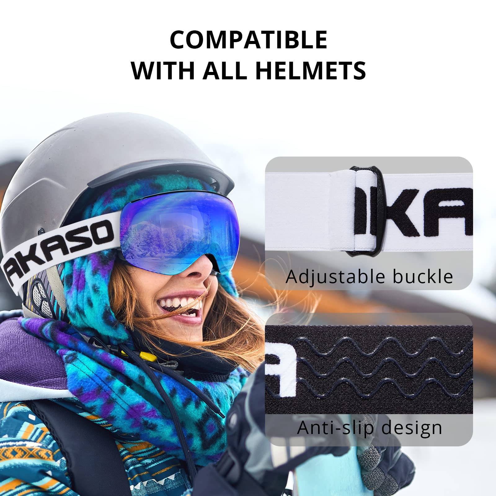 Akaso Otg Ski Goggles, Snowboard Goggles, Mag-Pro Magnetic Interchangeable Lenses, Snow Goggles For Men & Women