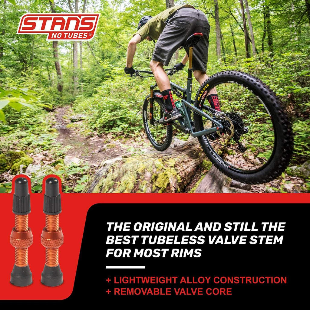 Stan'S Notubes Universal Tubeless Presta Valve Stem Pair, Aluminum Stems, 35 Mm, Orange