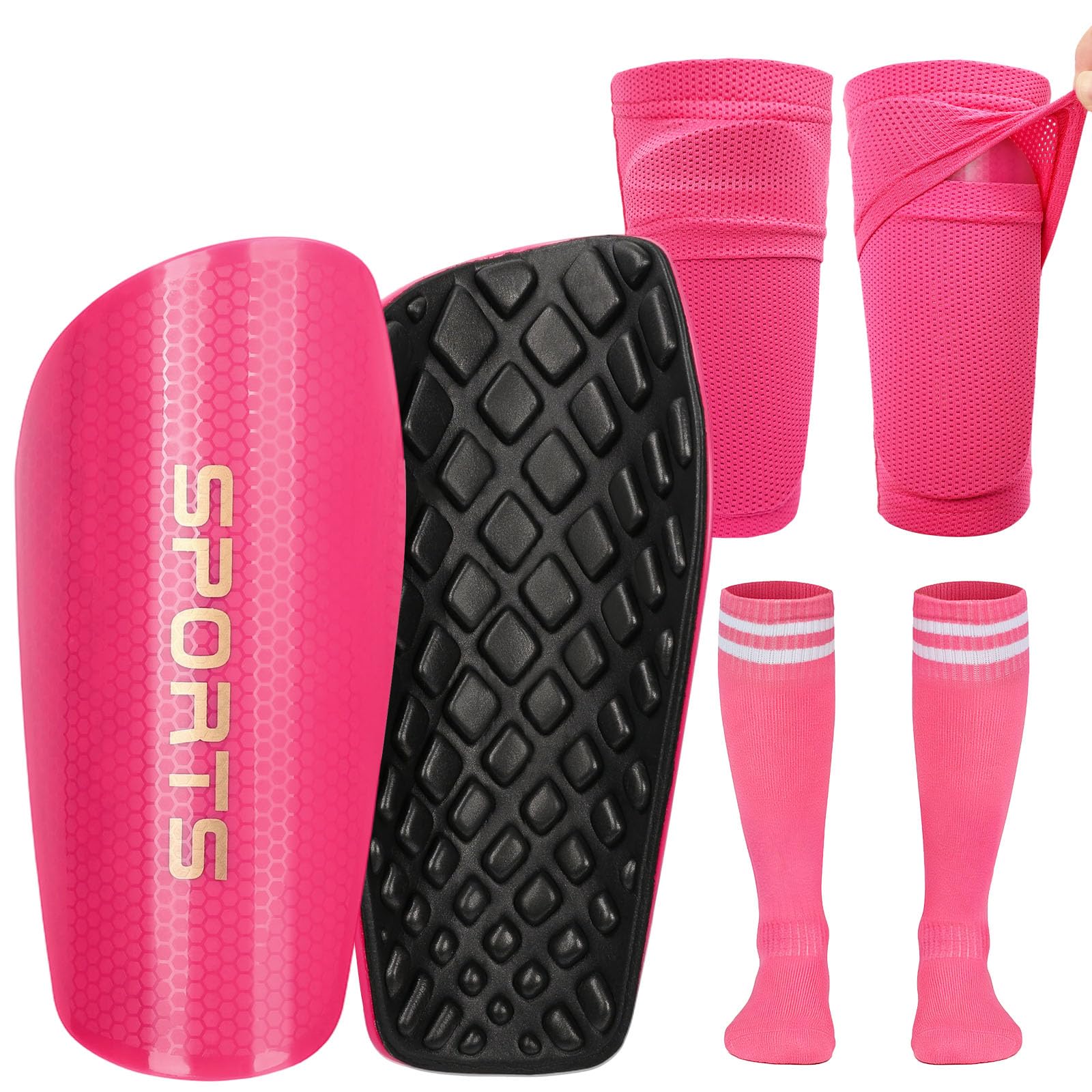 Soccer Shin Guards for Kids Youth, Toddler Shin Pads with Sleeves and Long Soccer Socks for Age 2-12 Boys & Girls Toddler Childr