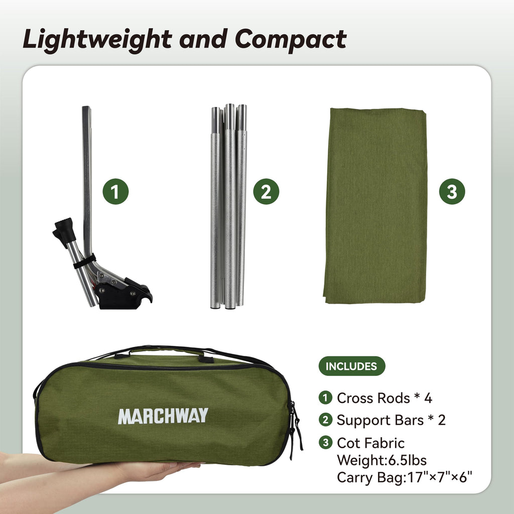 Marchway Lightweight Folding Tent Camping Cot Bed With Lever Lock, Easy Setup Portable Compact For Outdoor Travel, Hunting, Hiki