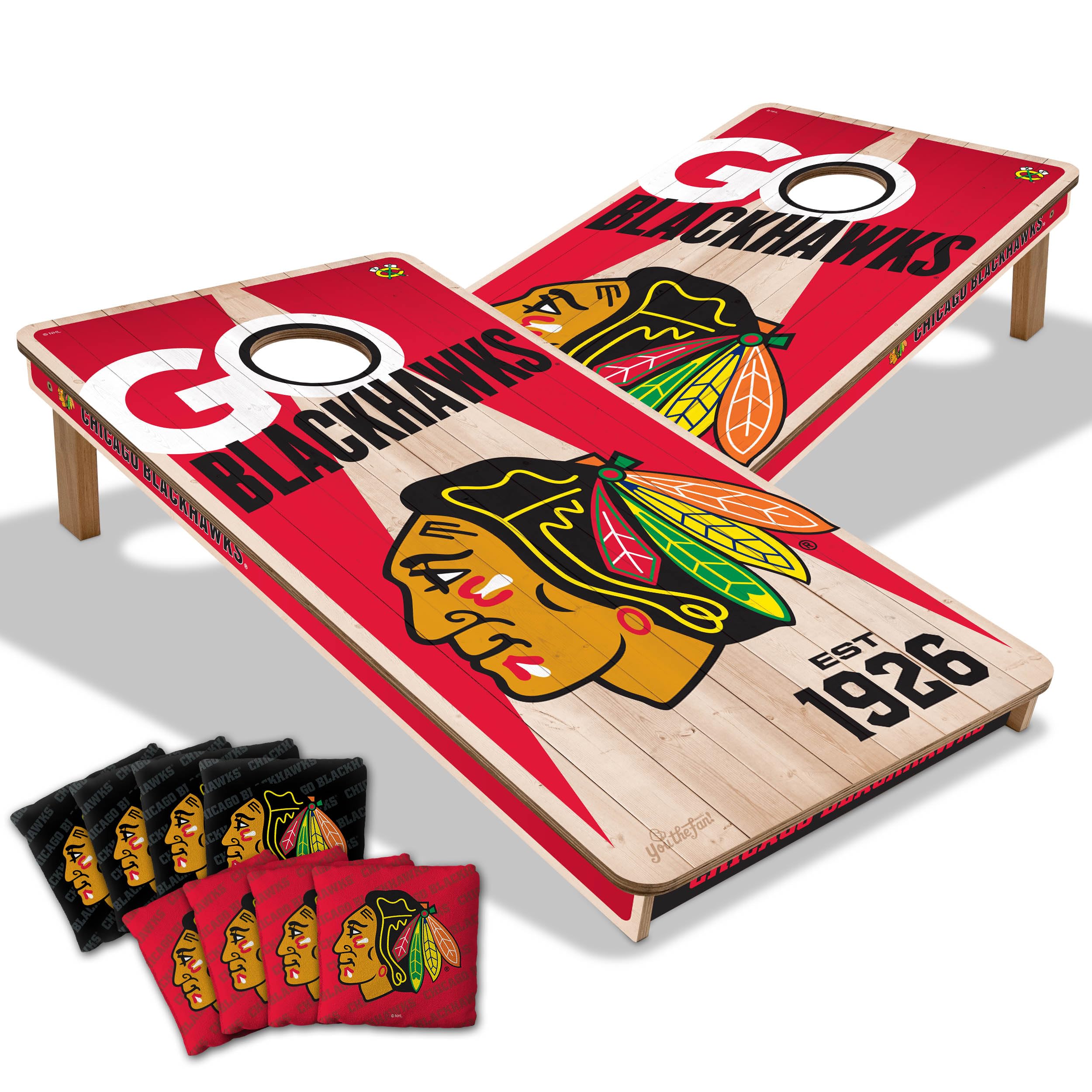 YouTheFan NHL Chicago Blackhawks 2 x 4 Professional Wood Cornhole Game with Logo Bags