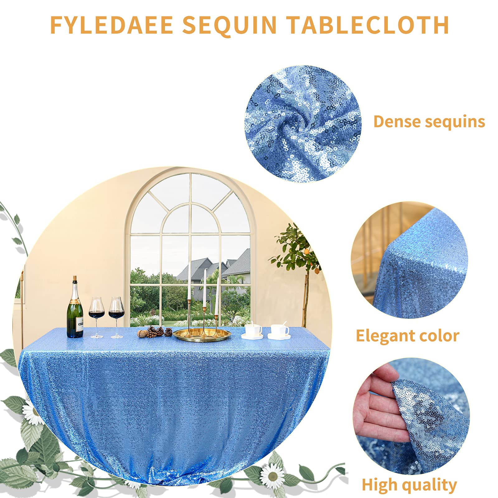Fyledaee Sequin Tablecloth Square Baby Blue 90X90 Inch Glittering Shimmer Tablecloth For Wedding Baby Shower Birthday Party Dinn