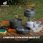Odoland 10Pcs Camping Cookware Camping Pots And Pans Set With Kettle Plastic Bowls And Soup Spoon For Camping, Backpacking, Outd