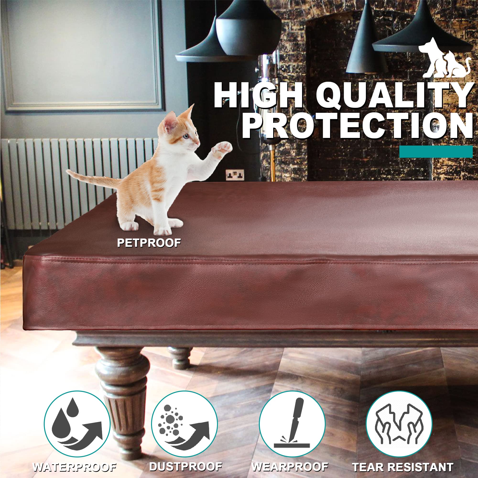 Shieldo Heavy Duty Leatherette Billiard Pool Table Cover,Waterproof&Tearproof Cover For Pool Table,7/8/9 Foot Fitted(8Ft/Brown)