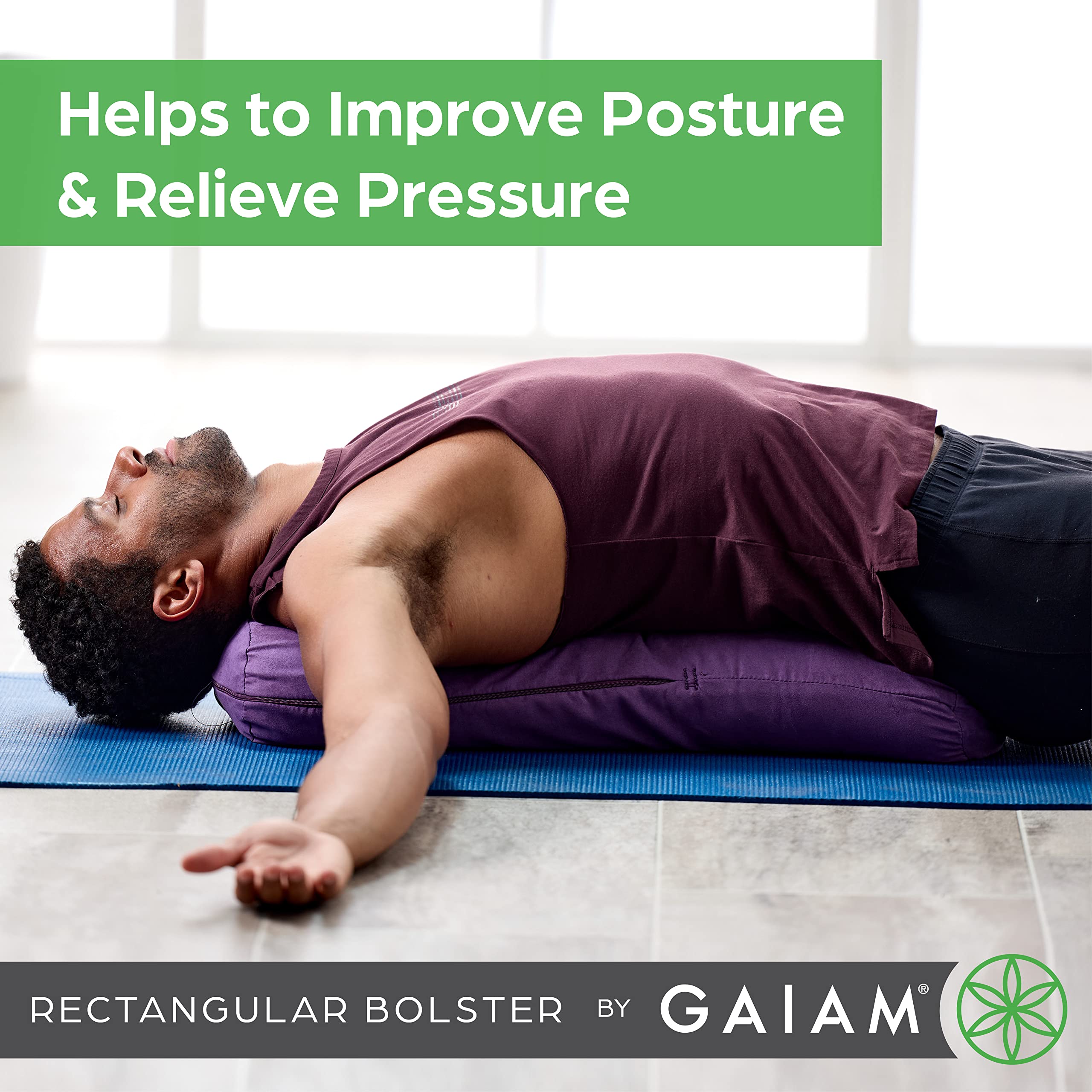 Gaiam Yoga Bolster - Long, Rectangular Meditation Pillow - Supportive Cushion For Restorative Yoga And Sitting On The Floor - Bu