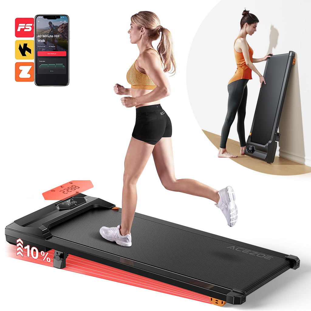 Acezoe Under Desk Treadmill with Incline, Walking Pad for Home Office, 10% Elevation, 285lbs Capacity, Compact Portable Treadmil