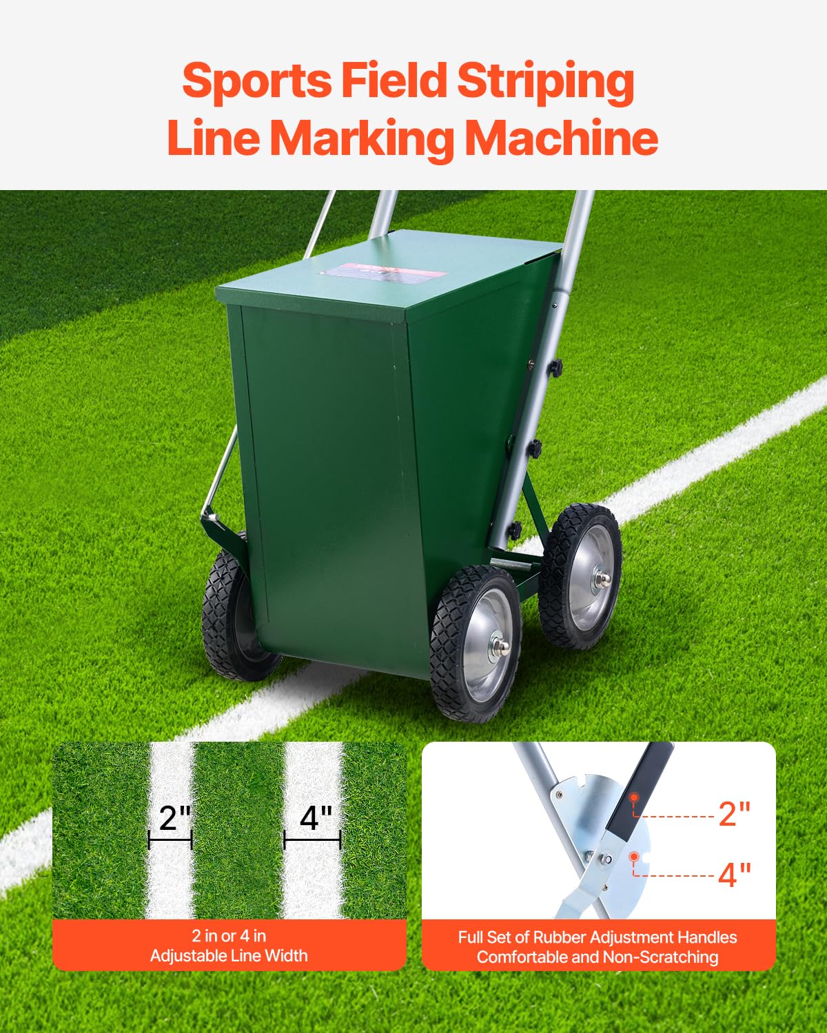Vevor 50 Lbs Dry Line Marker For Baseball & Softball, Adjustable 2 Or 4 Inch Chalk Line Machine, Wheeled With Rubber Handle, Lar