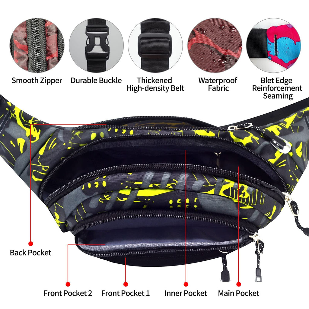Nsyoomh Fanny Packs For Women & Men, 5-Zipper Pockets Waist Bag, Belt Bag For Running Cycling Travel Walking Hiking Fishing Camp