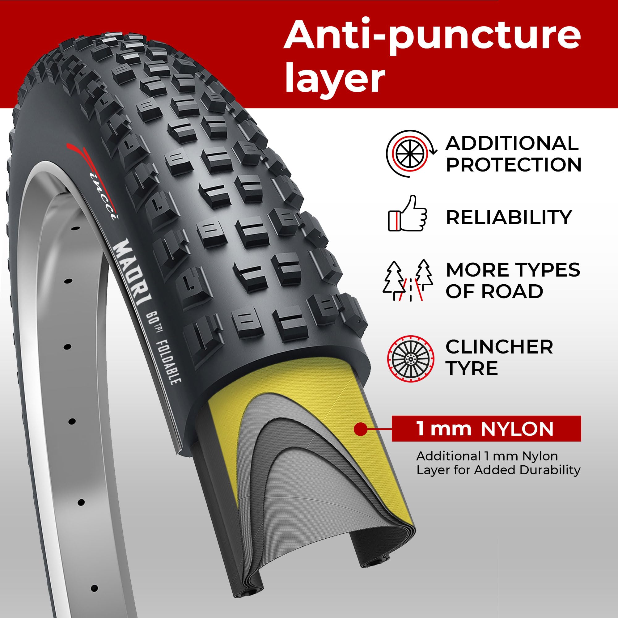 Fincci Maori Pair 27.5 X 2.35 Foldable Mountain Bike Tire 60-584 60 Tpi With Nylon Protection For Mountain Enduro Mtb Hybrid Bic