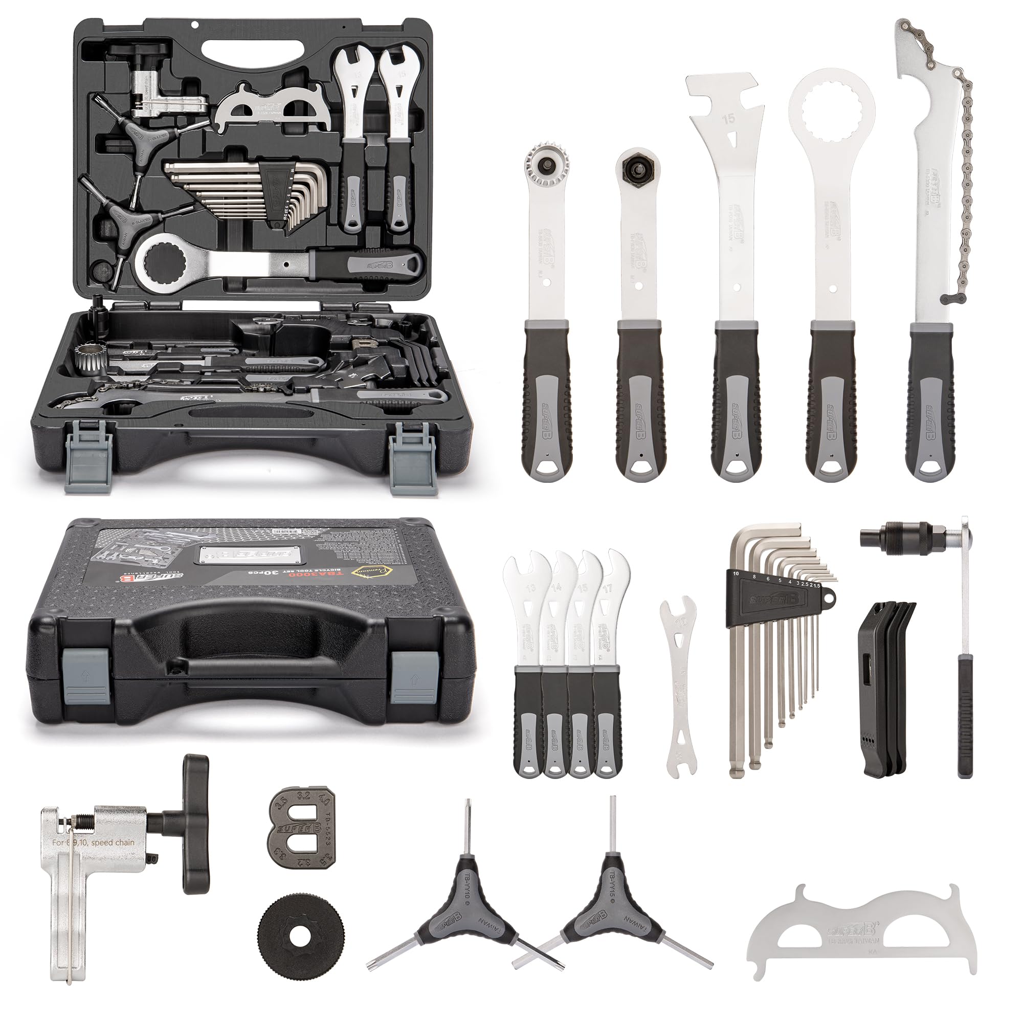 Super B 30 PCS Bicycle Tool Set - Bike Repair Kit with Carry Case - Bike Maintenance Tools for Road Bikes and Mountain Bikes, Re