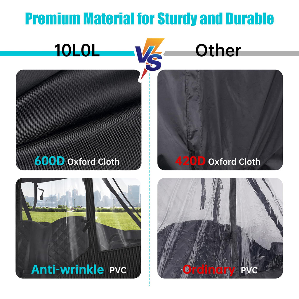 10L0L 2 Passenger Deluxe Golf Cart Driving Enclosure For Ezgo Txt And Rxv Model, 4-Sided Clear Window 600D Rain Cover All Weathe