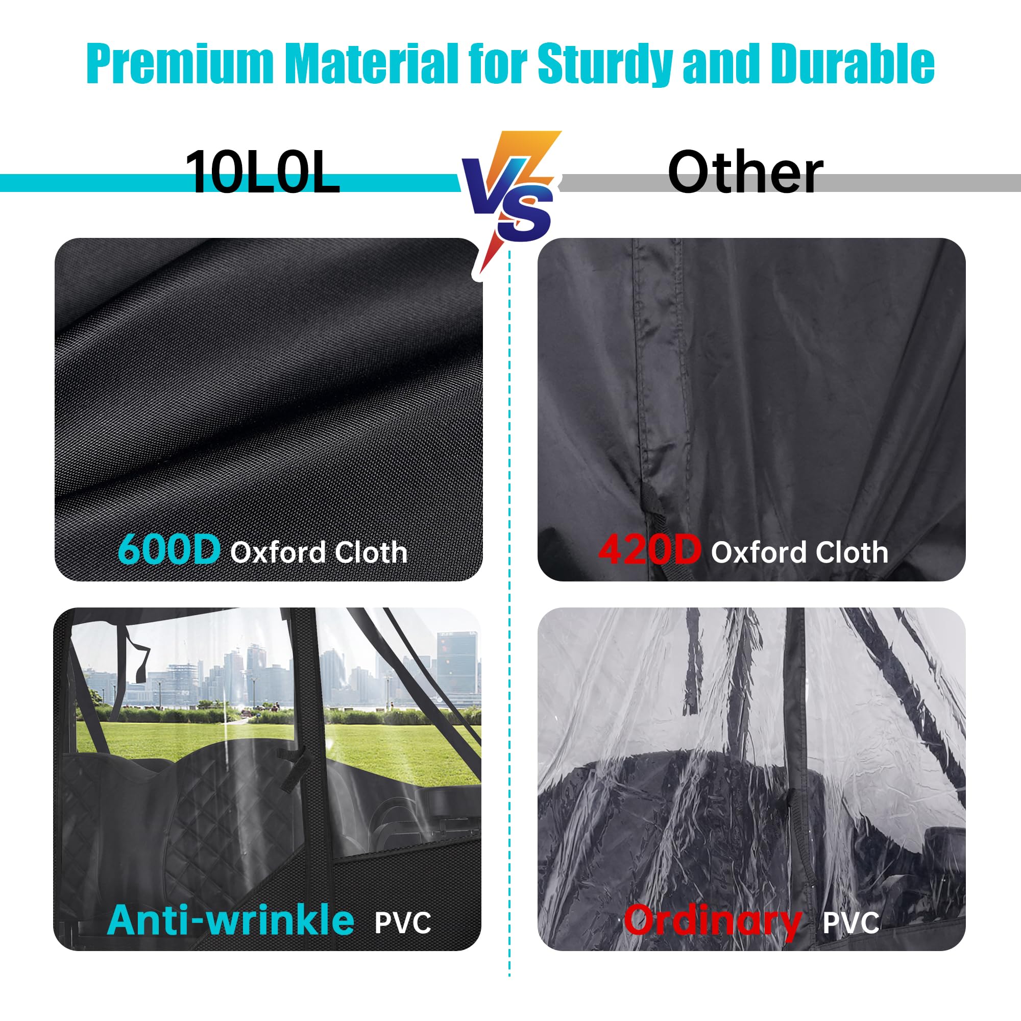 10L0L 2 Passenger Deluxe Golf Cart Driving Enclosure For Ezgo Txt And Rxv Model, 4-Sided Clear Window 600D Rain Cover All Weathe