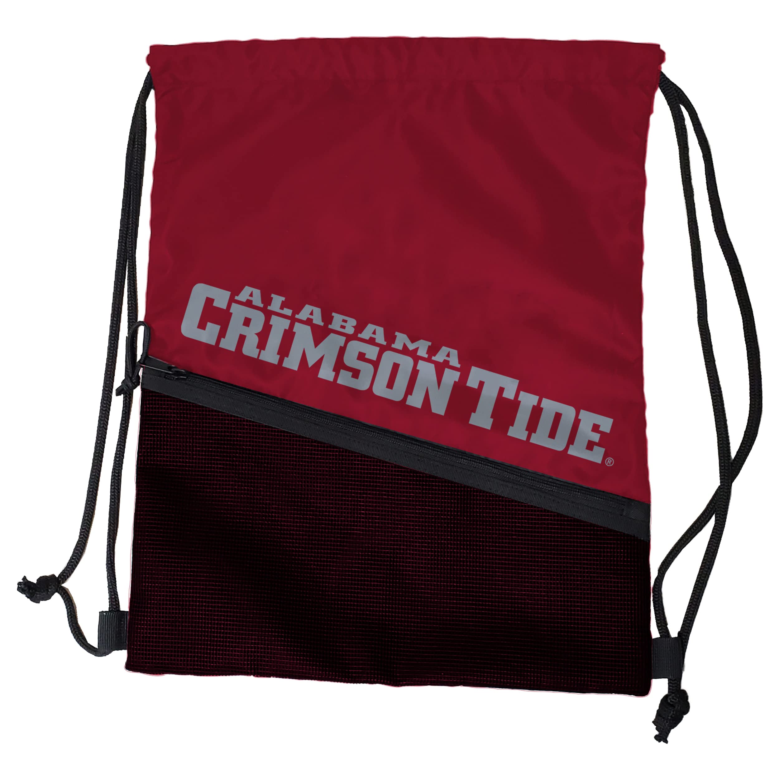 Logo Brands NCAA Alabama Crimson Tide Tilt Backsack - Water Resistant Drawstring Bag with Dual Strap Closure, Zipper Mesh Pocket