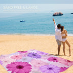 Bydoll Beach Blanket Waterproof Sandproof Daisy 78''  81'' 1-5 Adults Oversized Lightweight Large Picnic Mat Waterproof Sandproo