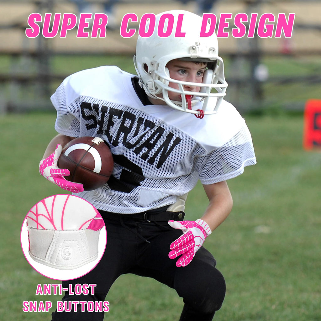 AIGEVTURE Youth Football Gloves Kid Receiver Gloves Boys Girls Unmatched Grip Great Gift (Hot Pink, Youth XS)