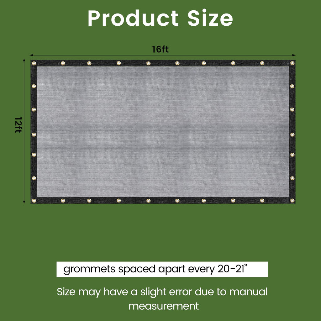 Windscreensupplyco 60-70 12 Ft X 16 Ft Mesh Tarpshade Cloth 9-Needle Knitted Heavy Duty Black With Grommets For Green House, Gar