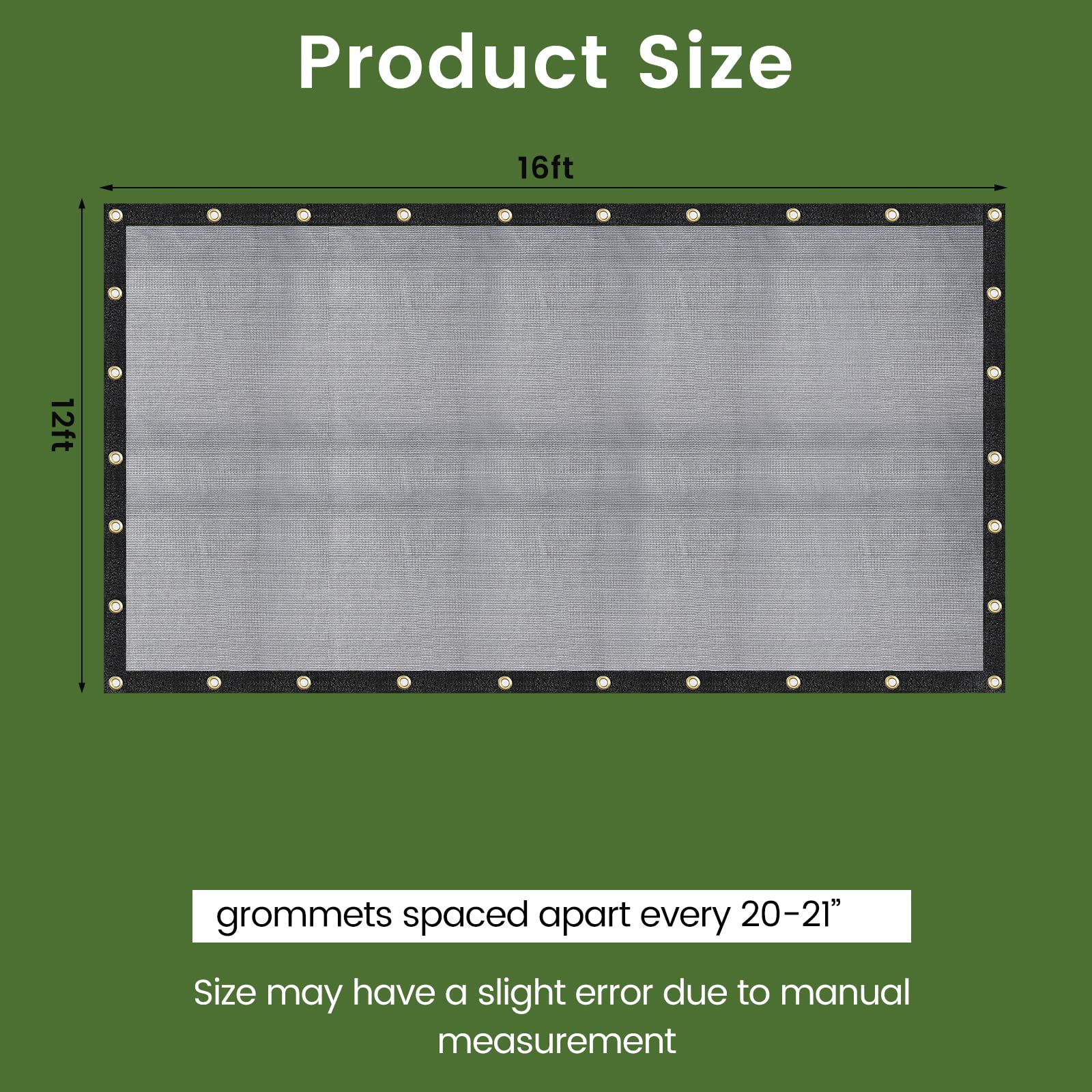 Windscreensupplyco 60-70 12 Ft X 16 Ft Mesh Tarpshade Cloth 9-Needle Knitted Heavy Duty Black With Grommets For Green House, Gar