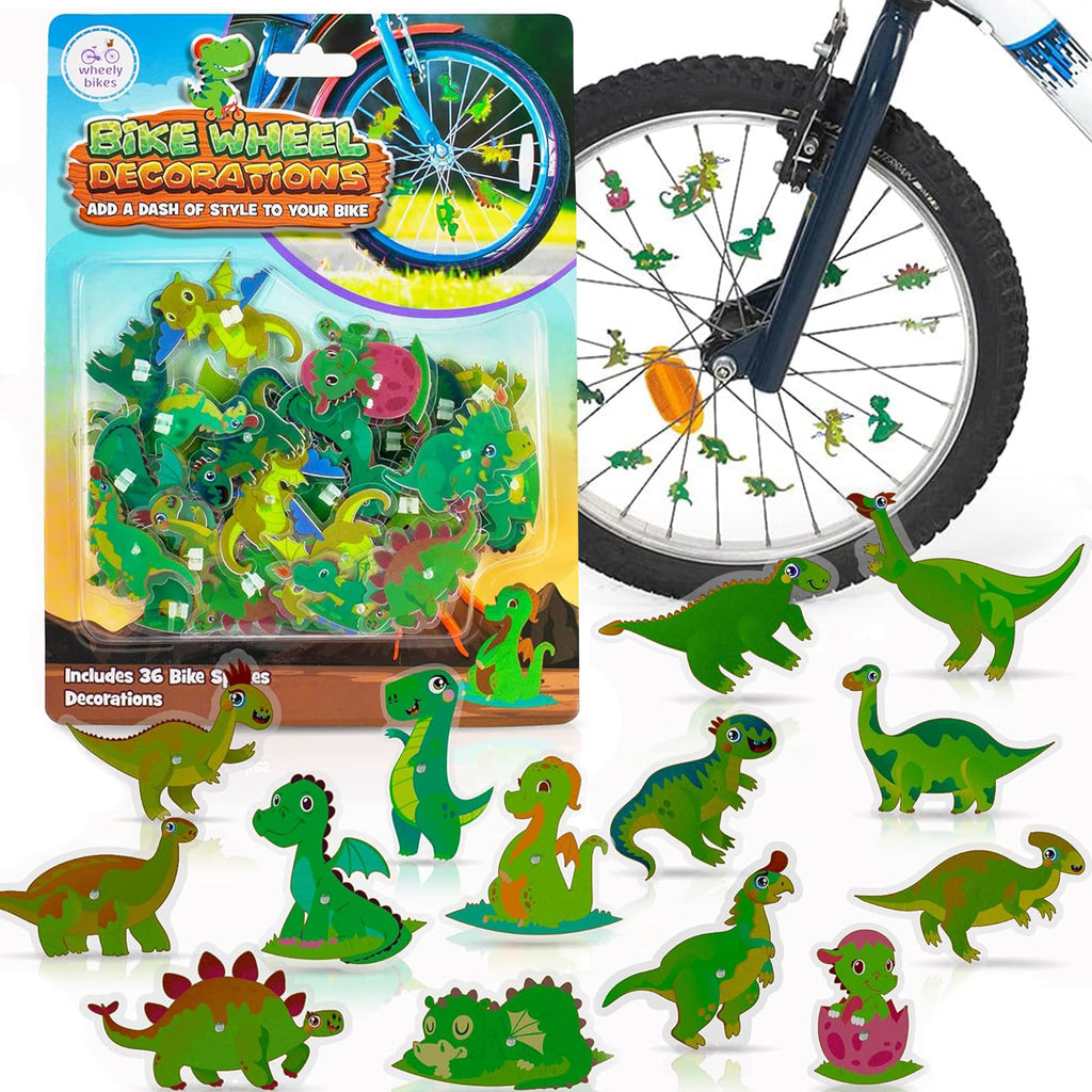 Bike Wheel Dinosaurs Spokes - 36 Kit - Cute Biking Accessories For Kids - Bicycle Spokes Decorations - Cool Cycling Gear Gift Fo