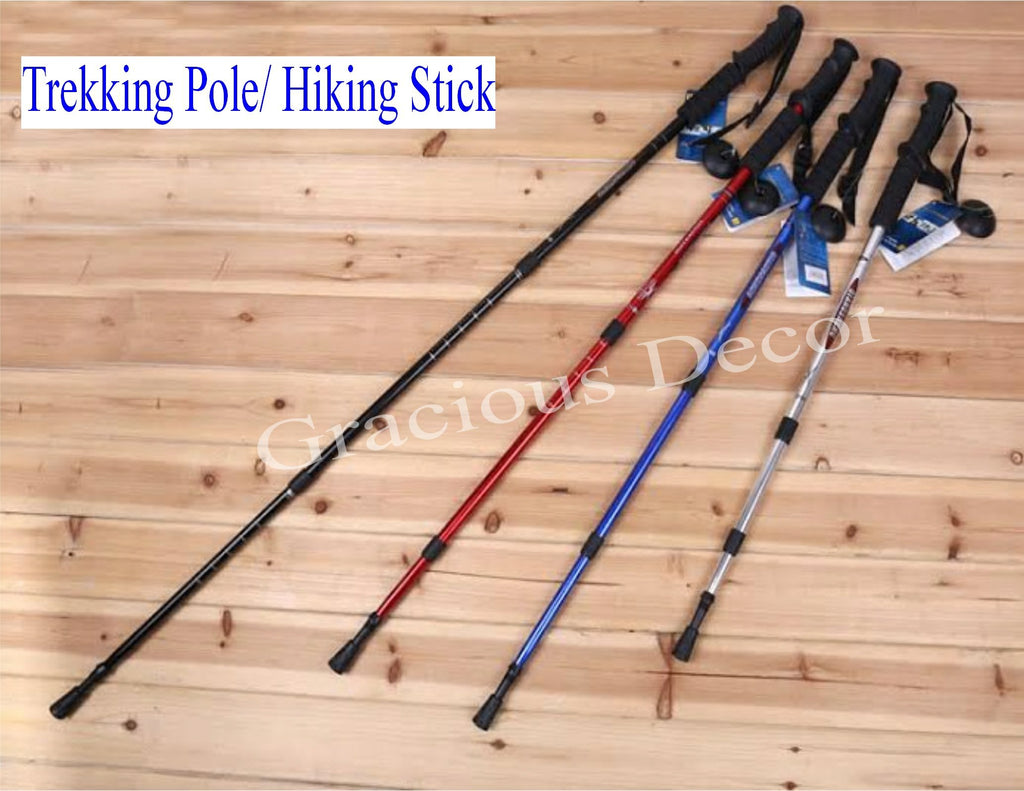 Gracious Decor Expandable Walking Hiking Trekking Pole Cane Stick With Compass On Grip Wrist Strap Available 4 Colors (Red#3)